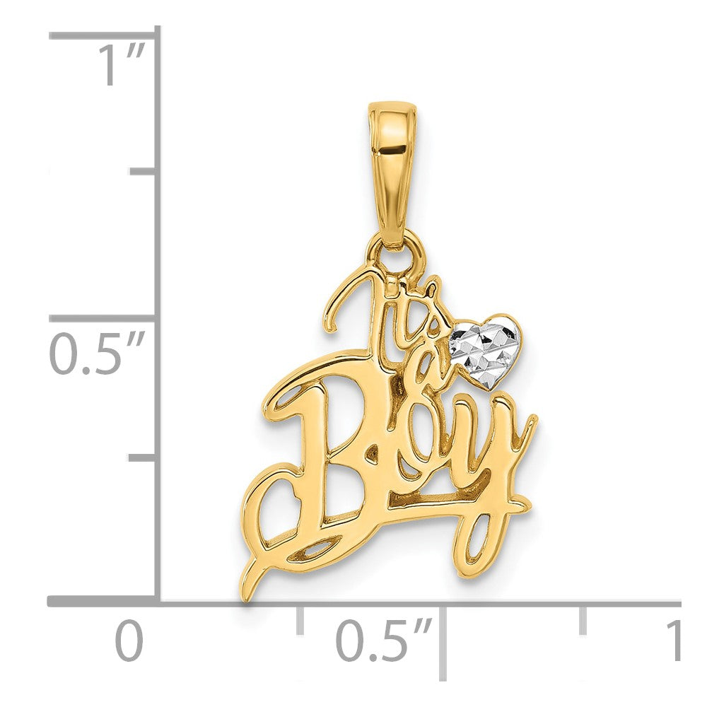 14k and White Rhodium D/C Heart It's A Boy Pendant-C4861