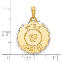 14k and White Rhodium It's A Girl! Disc Pendant-C4864