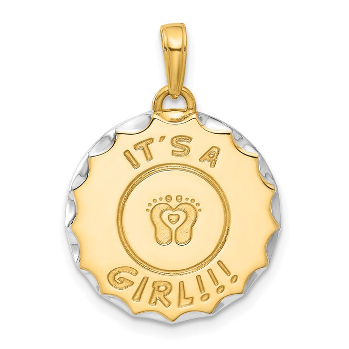 14k and White Rhodium It's A Girl! Disc Pendant-C4864