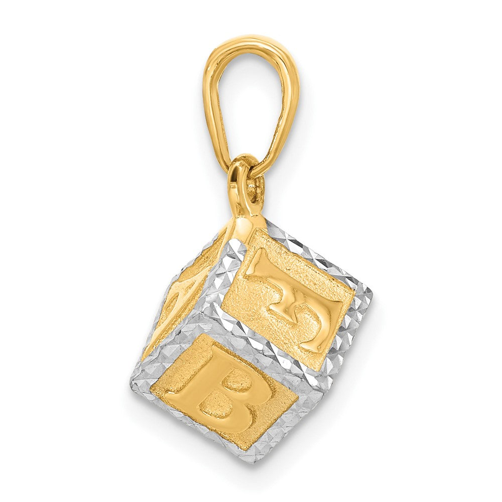 14K and White Rhodium D/C 3D Baby Letter Block Pendant-C4867