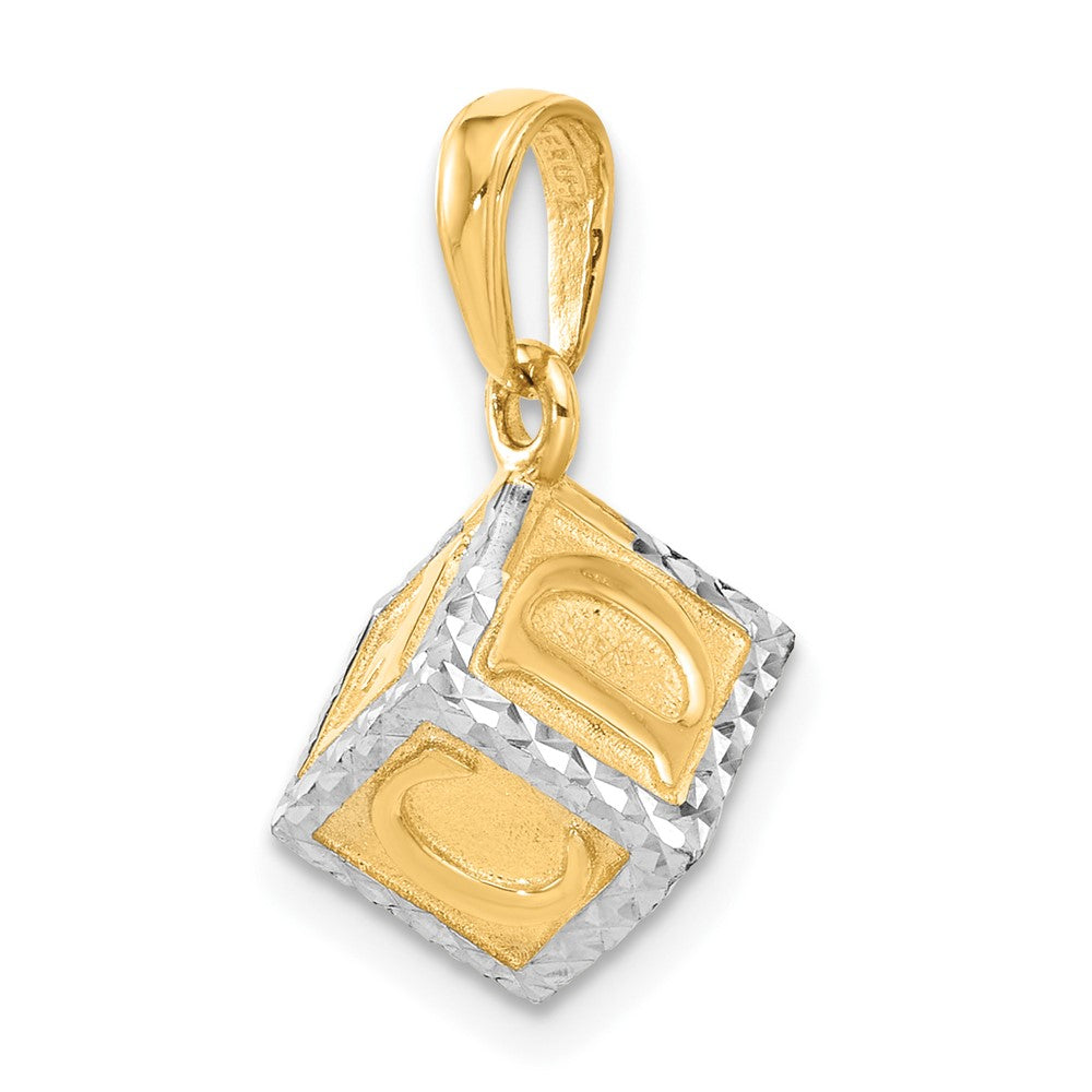 14K and White Rhodium D/C 3D Baby Letter Block Pendant-C4867