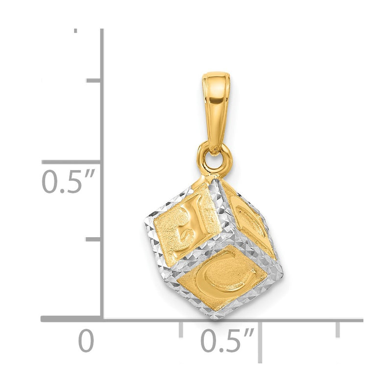 14K and White Rhodium D/C 3D Baby Letter Block Pendant-C4867