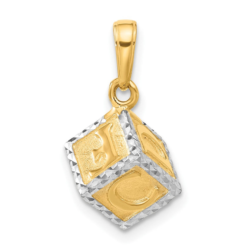 14K and White Rhodium D/C 3D Baby Letter Block Pendant-C4867