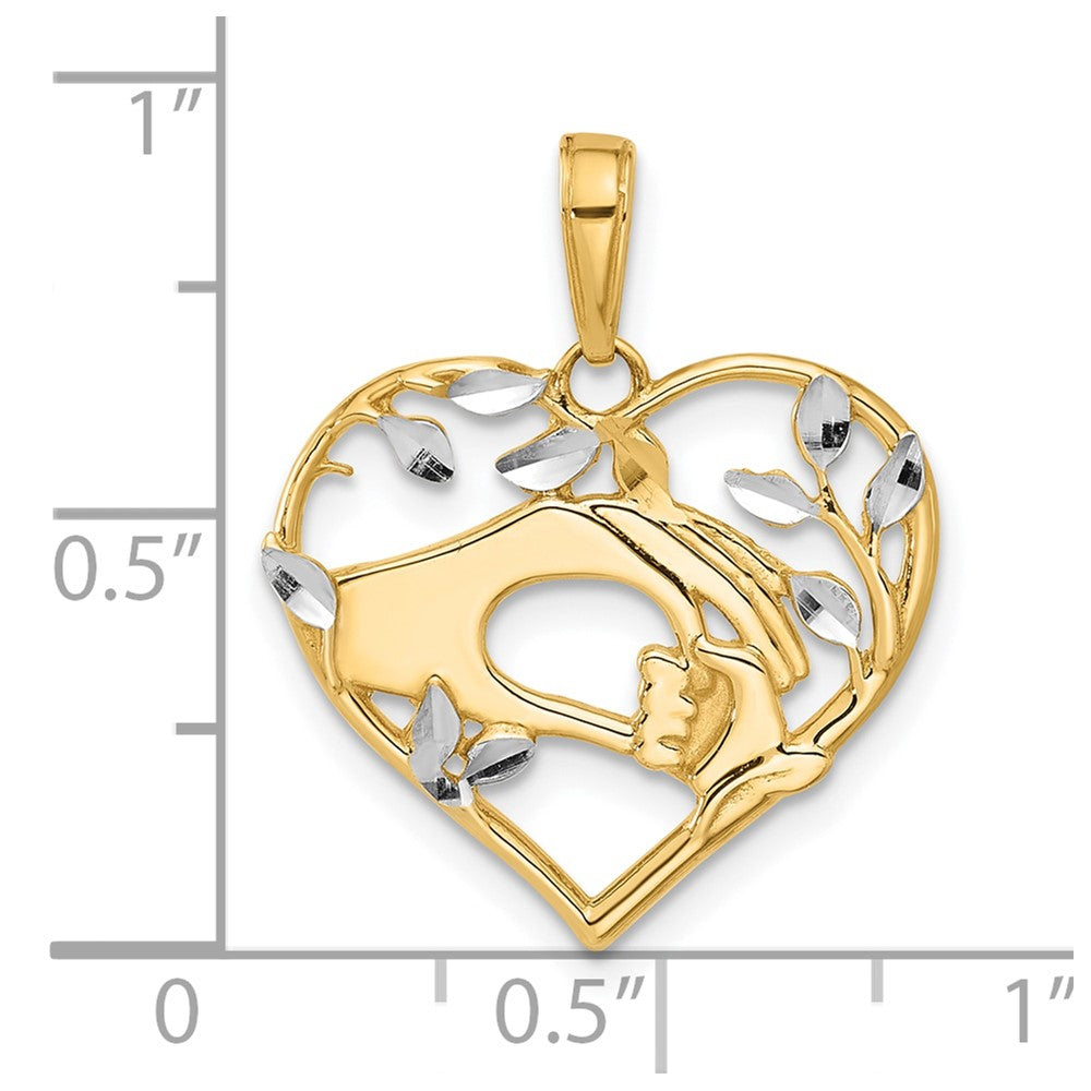 14k and White Rhodium D/C Mother and Child Hands in Heart Pendant-C4868