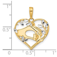 14k and White Rhodium D/C Mother and Child Hands in Heart Pendant-C4868