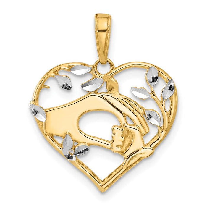 14k and White Rhodium D/C Mother and Child Hands in Heart Pendant-C4868