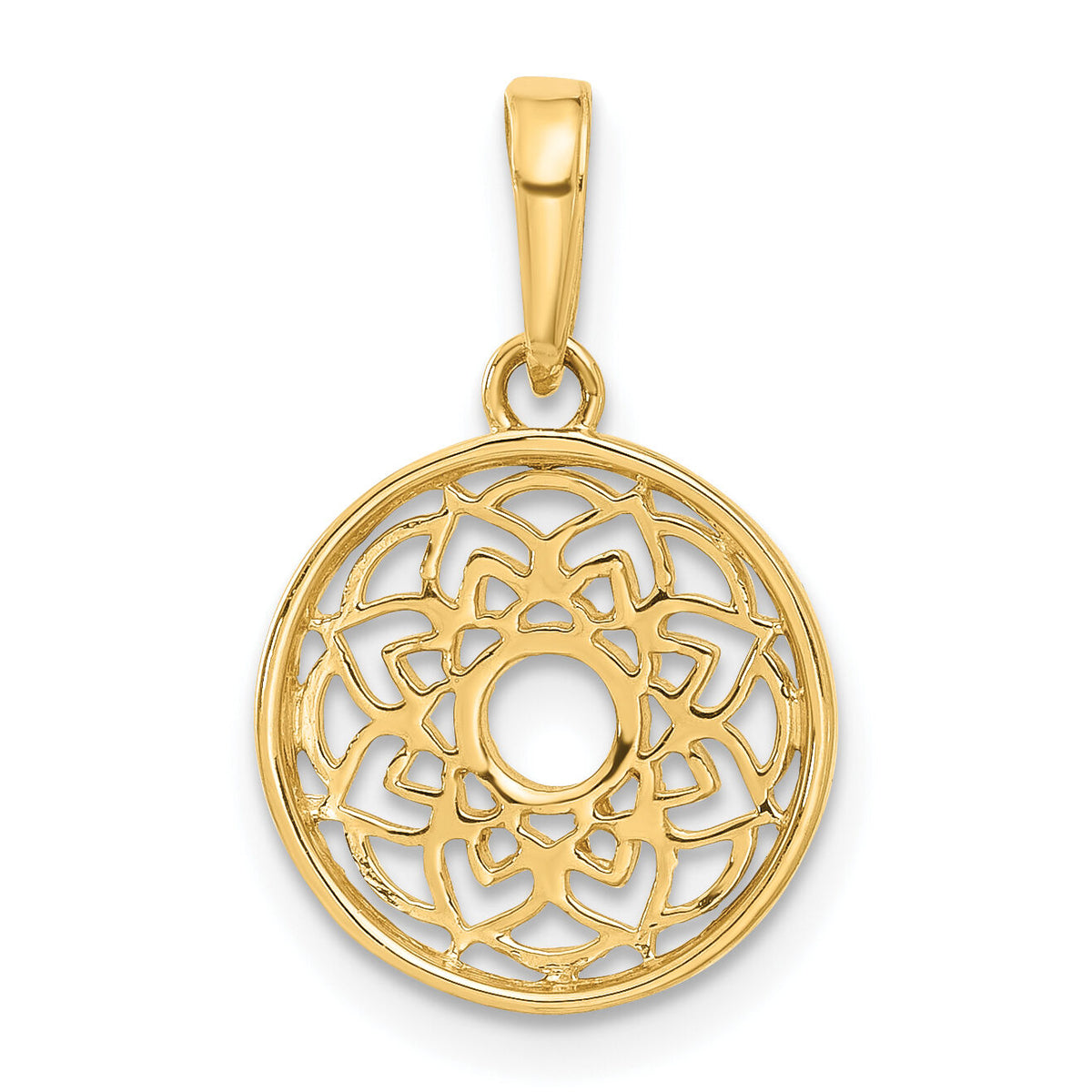 14k and White Rhodium Polished Floral Design Circle Pendant-C4869