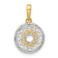 14k and White Rhodium Polished Floral Design Circle Pendant-C4869