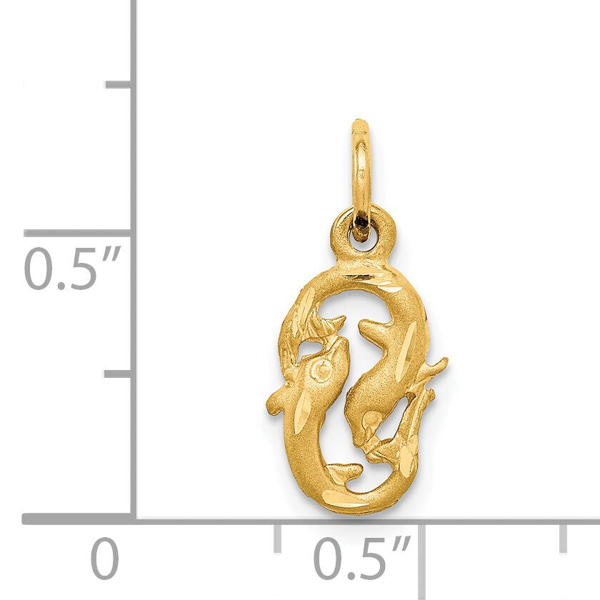 14k Satin Diamond-cut Pisces Zodiac Charm-C487