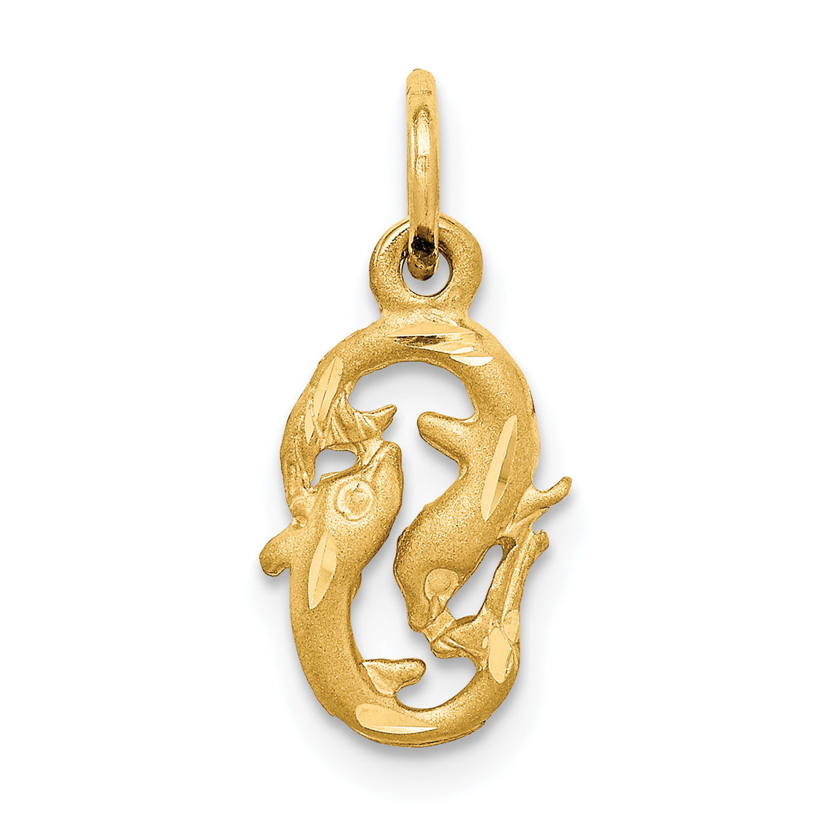 14k Satin Diamond-cut Pisces Zodiac Charm-C487