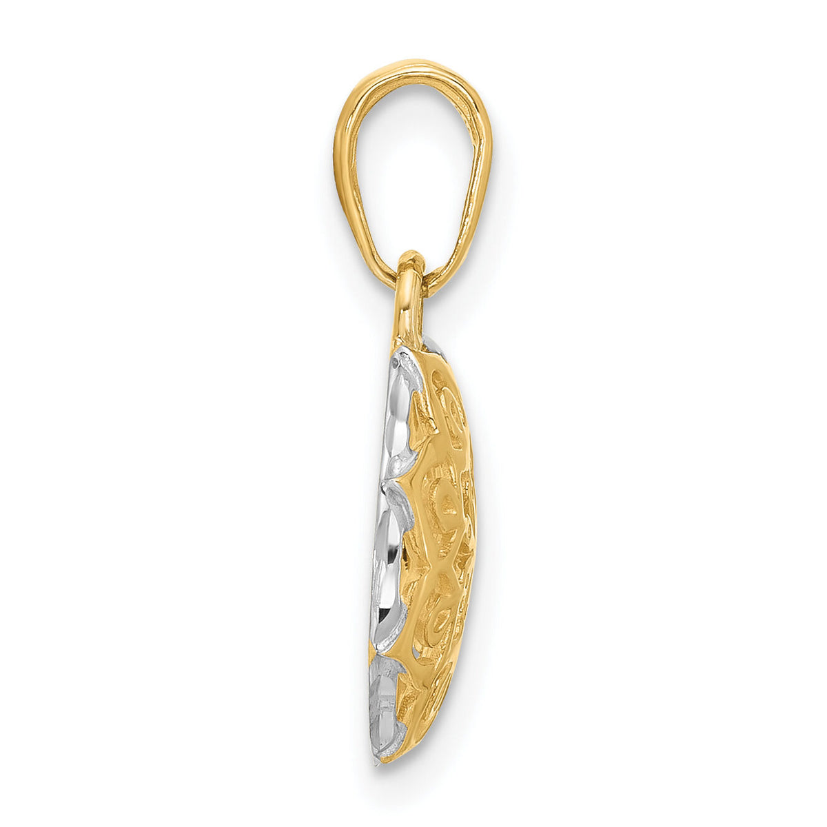 14k and White Rhodium Floral Design Circle Pendant-C4870