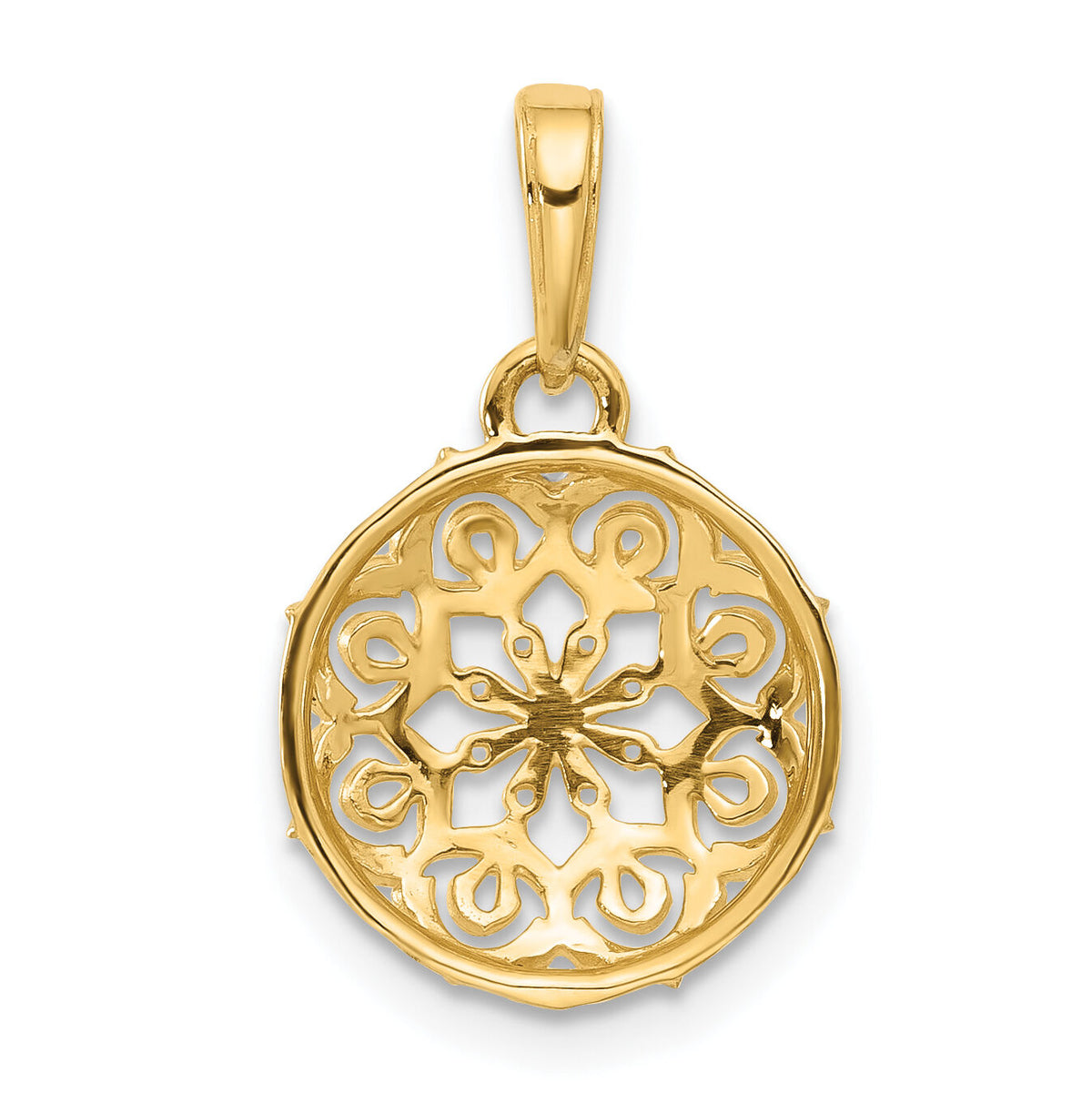 14k and White Rhodium Floral Design Circle Pendant-C4870