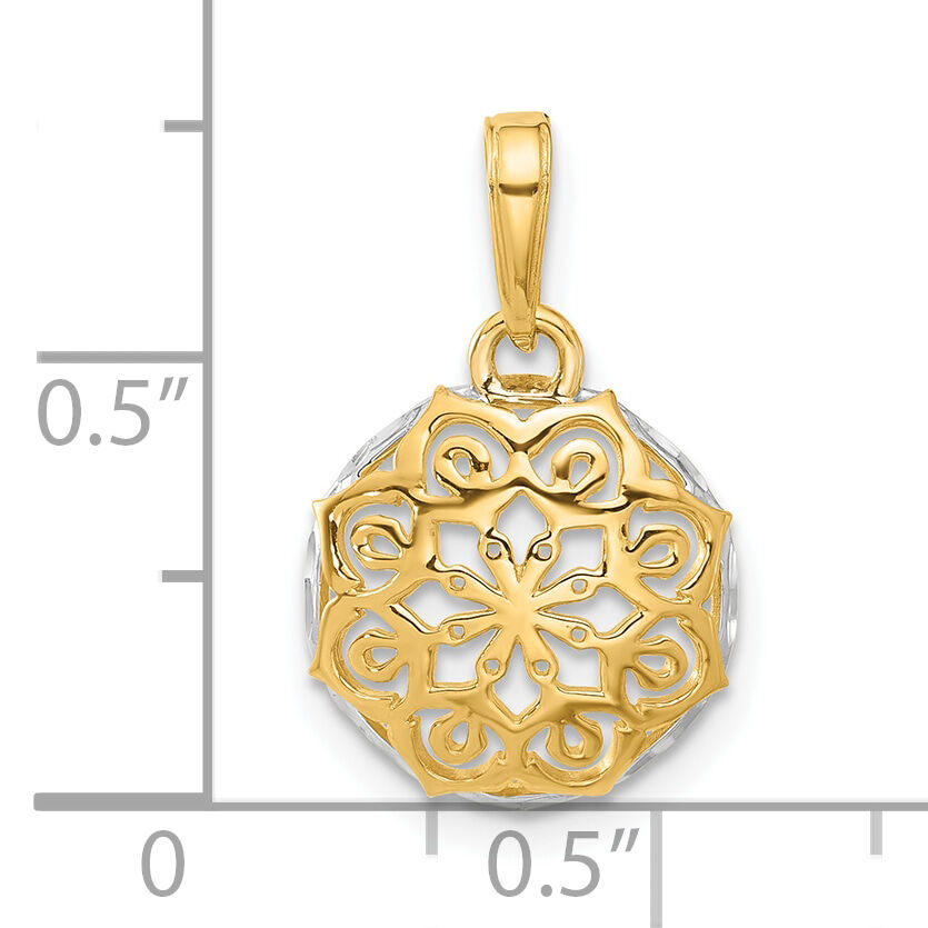 14k and White Rhodium Floral Design Circle Pendant-C4870
