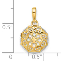 14k and White Rhodium Floral Design Circle Pendant-C4870