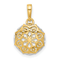 14k and White Rhodium Floral Design Circle Pendant-C4870