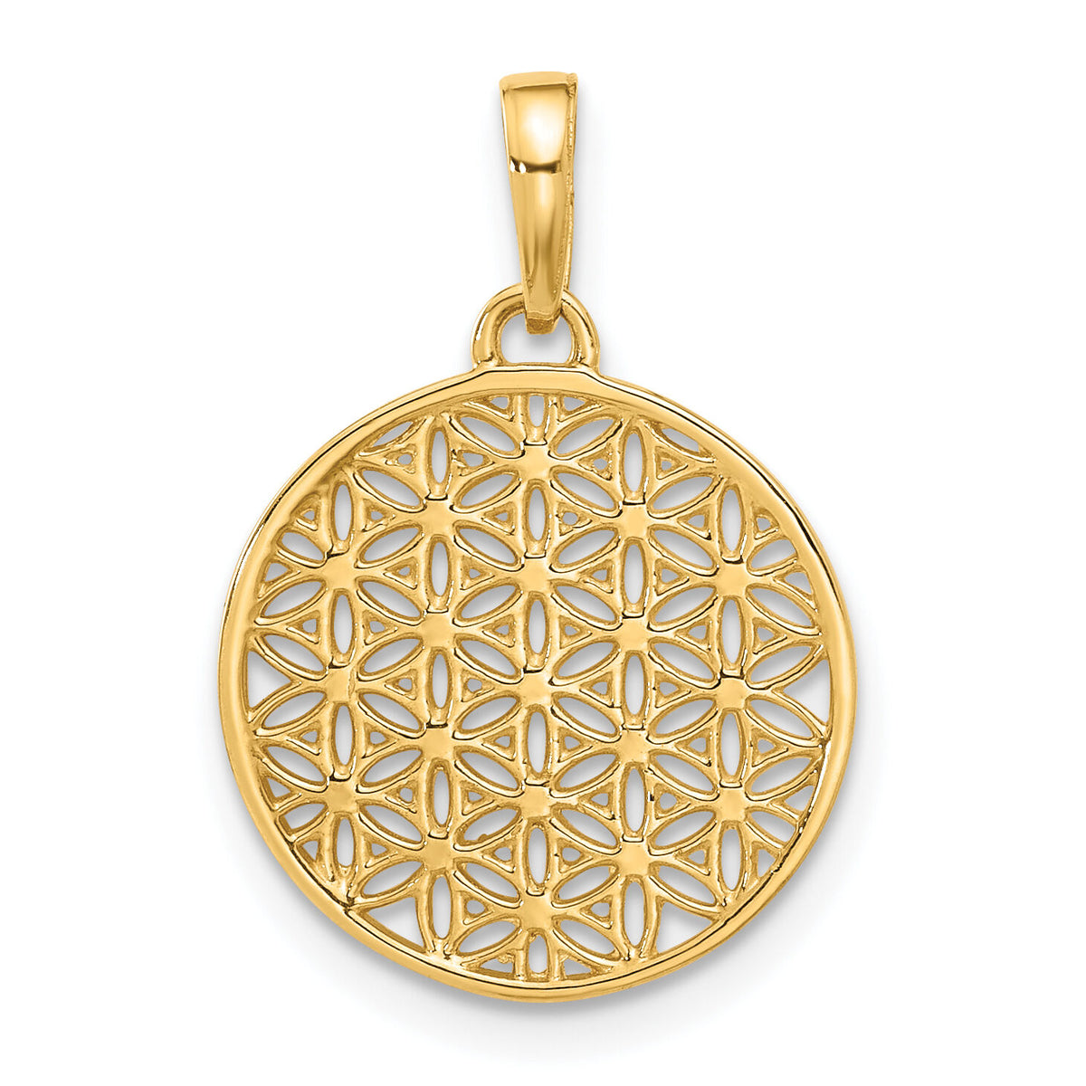 14K and Rhodium Polished and D/C Flower Circle Pendant-C4871