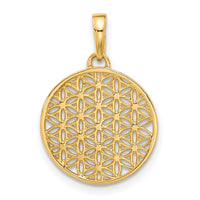 14K and Rhodium Polished and D/C Flower Circle Pendant-C4871
