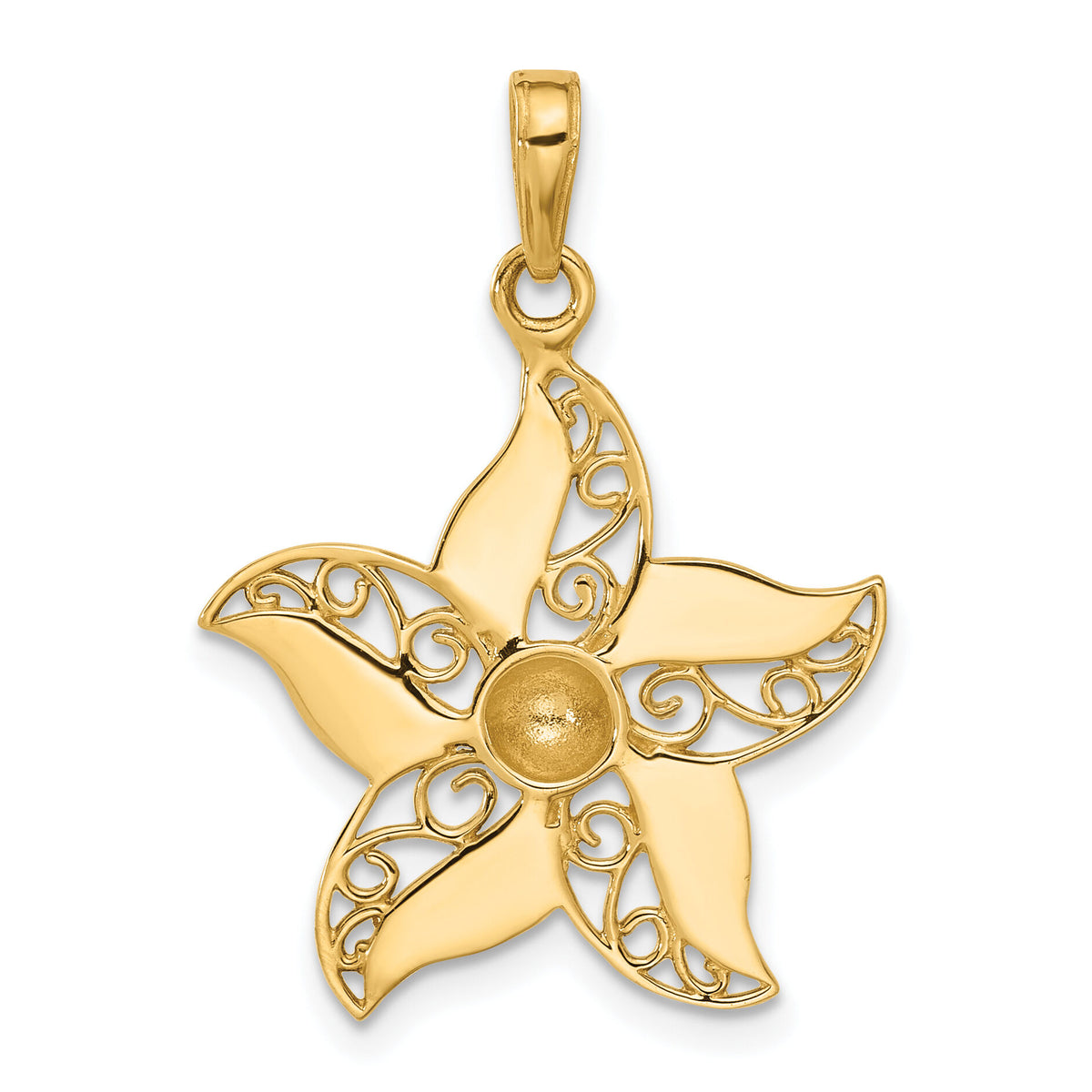 14k and White Rhodium Filigree Flower Pendant-C4872