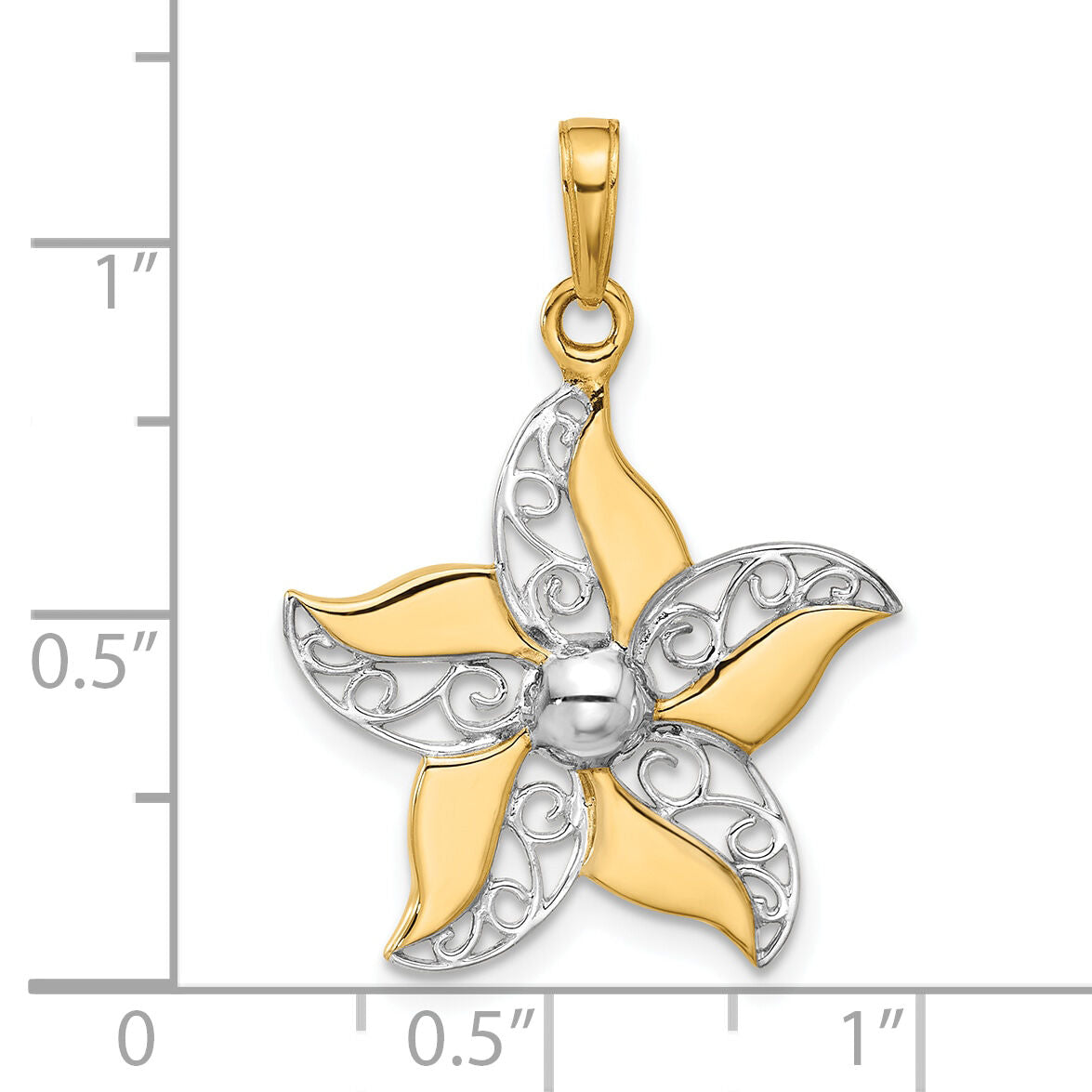 14k and White Rhodium Filigree Flower Pendant-C4872