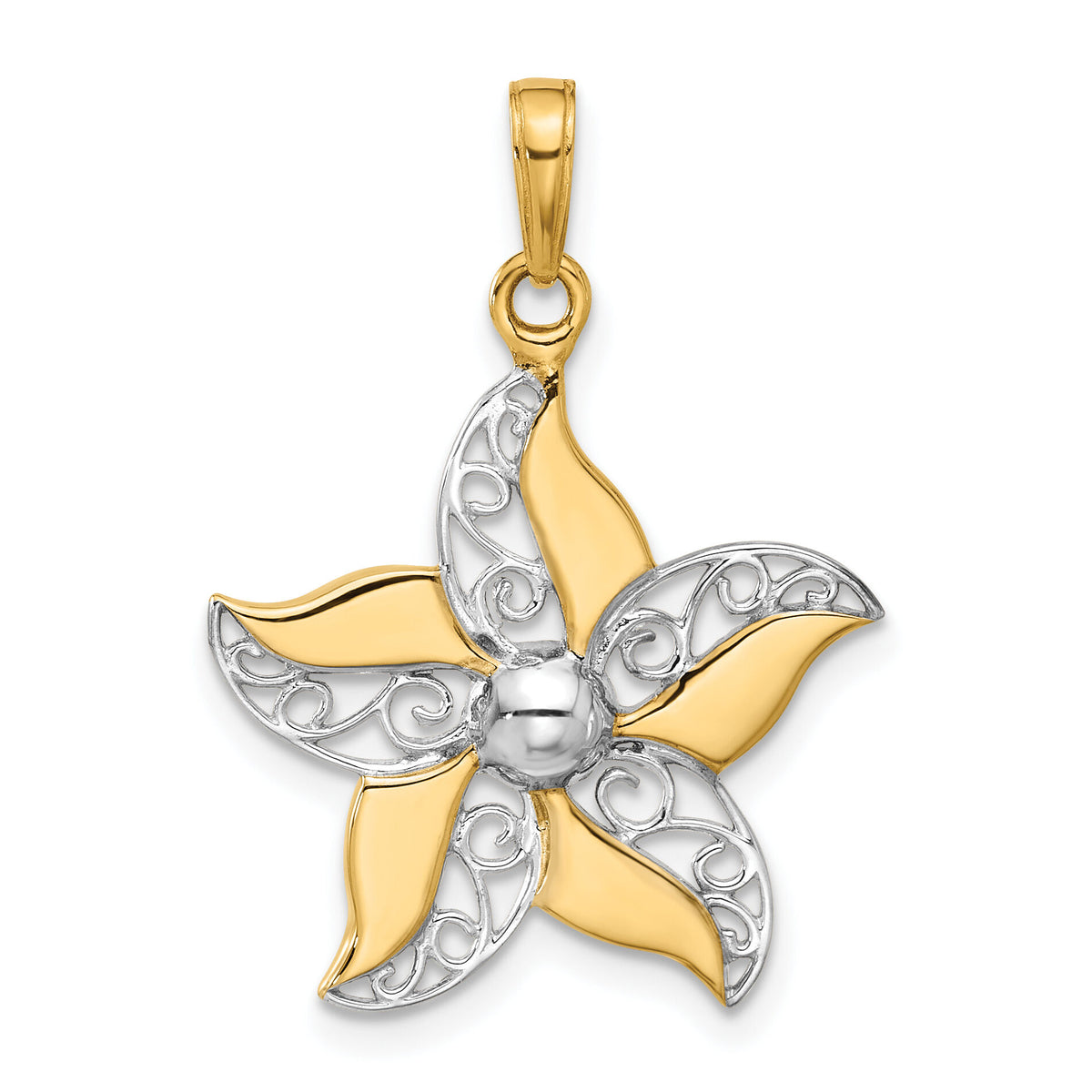 14k and White Rhodium Filigree Flower Pendant-C4872