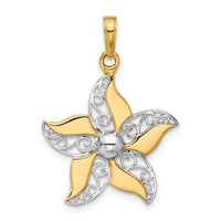 14k and White Rhodium Filigree Flower Pendant-C4872