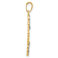 14k and White Rhodium Polished and D/C Flowers Pendant-C4873