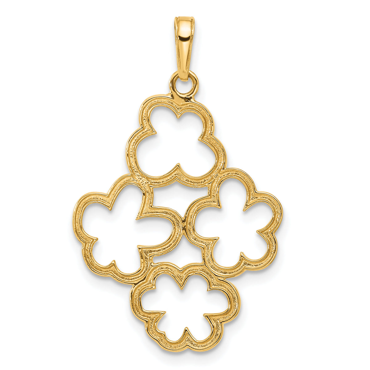 14k and White Rhodium Polished and D/C Flowers Pendant-C4873