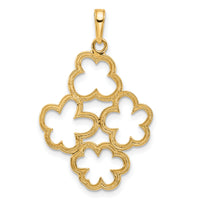 14k and White Rhodium Polished and D/C Flowers Pendant-C4873