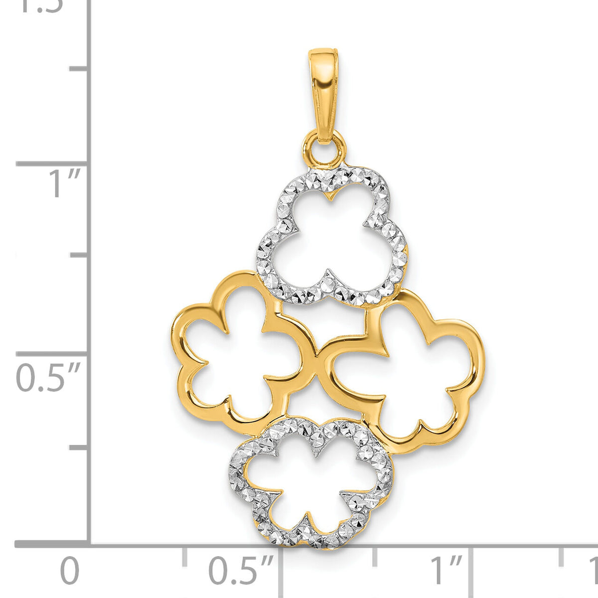 14k and White Rhodium Polished and D/C Flowers Pendant-C4873