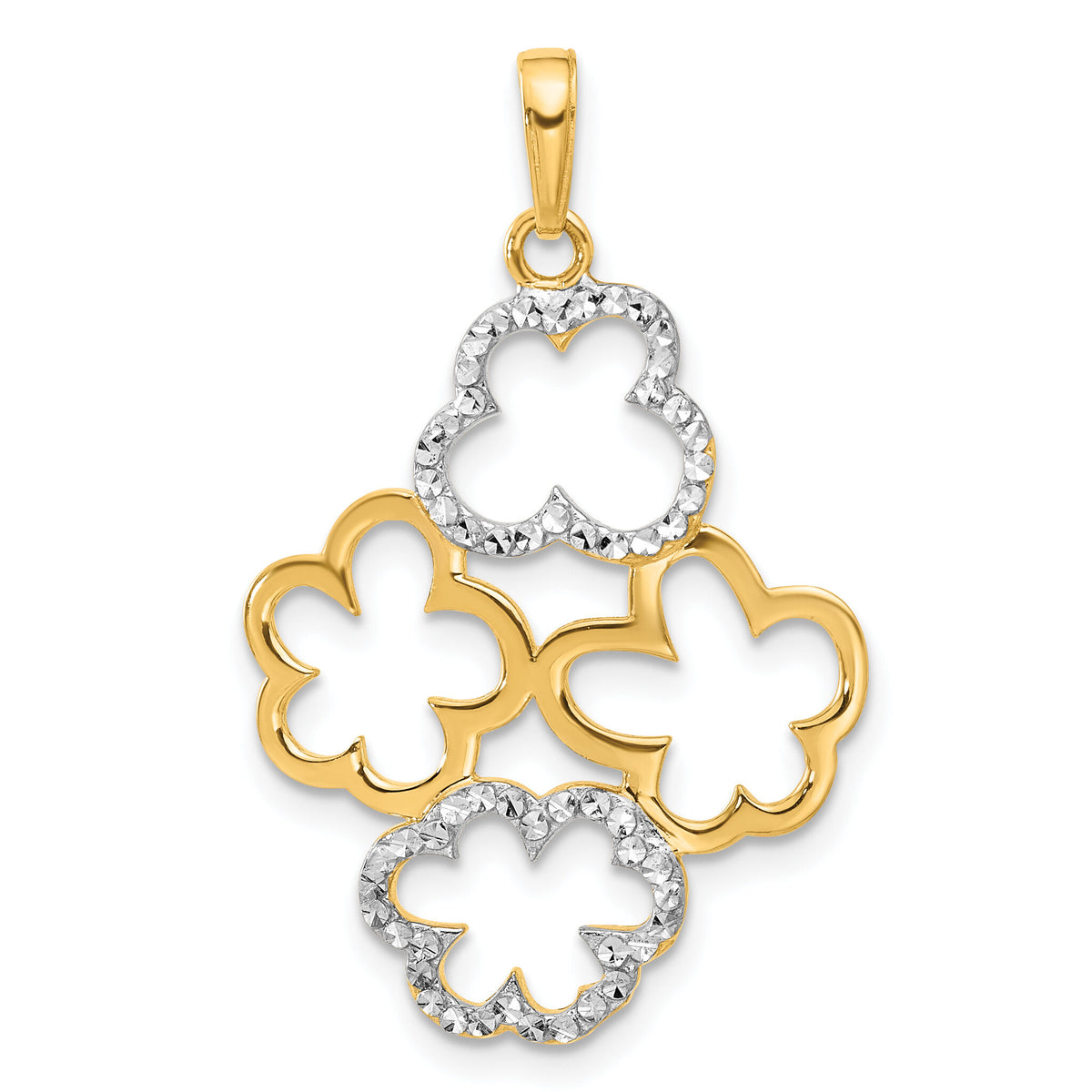 14k and White Rhodium Polished and D/C Flowers Pendant-C4873