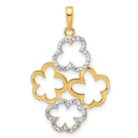 14k and White Rhodium Polished and D/C Flowers Pendant-C4873
