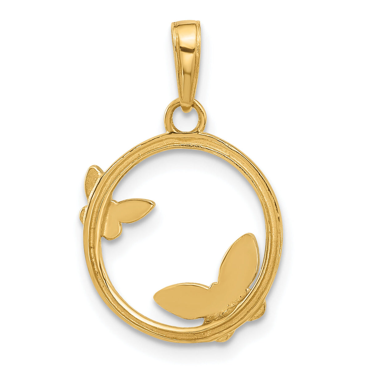 14K And White Rhodium D/C Butterflies on Circle Pendant-C4874