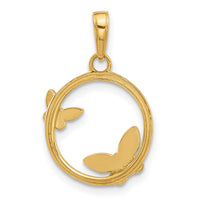 14K And White Rhodium D/C Butterflies on Circle Pendant-C4874
