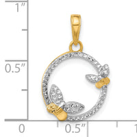 14K And White Rhodium D/C Butterflies on Circle Pendant-C4874
