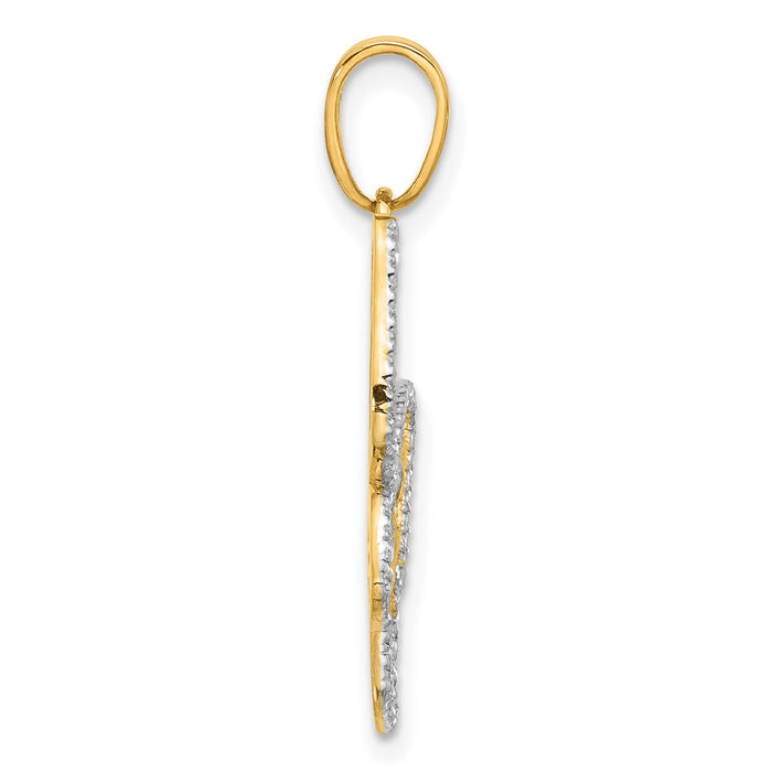 14K and White Rhodium D/C Butterfly Pendant-C4875