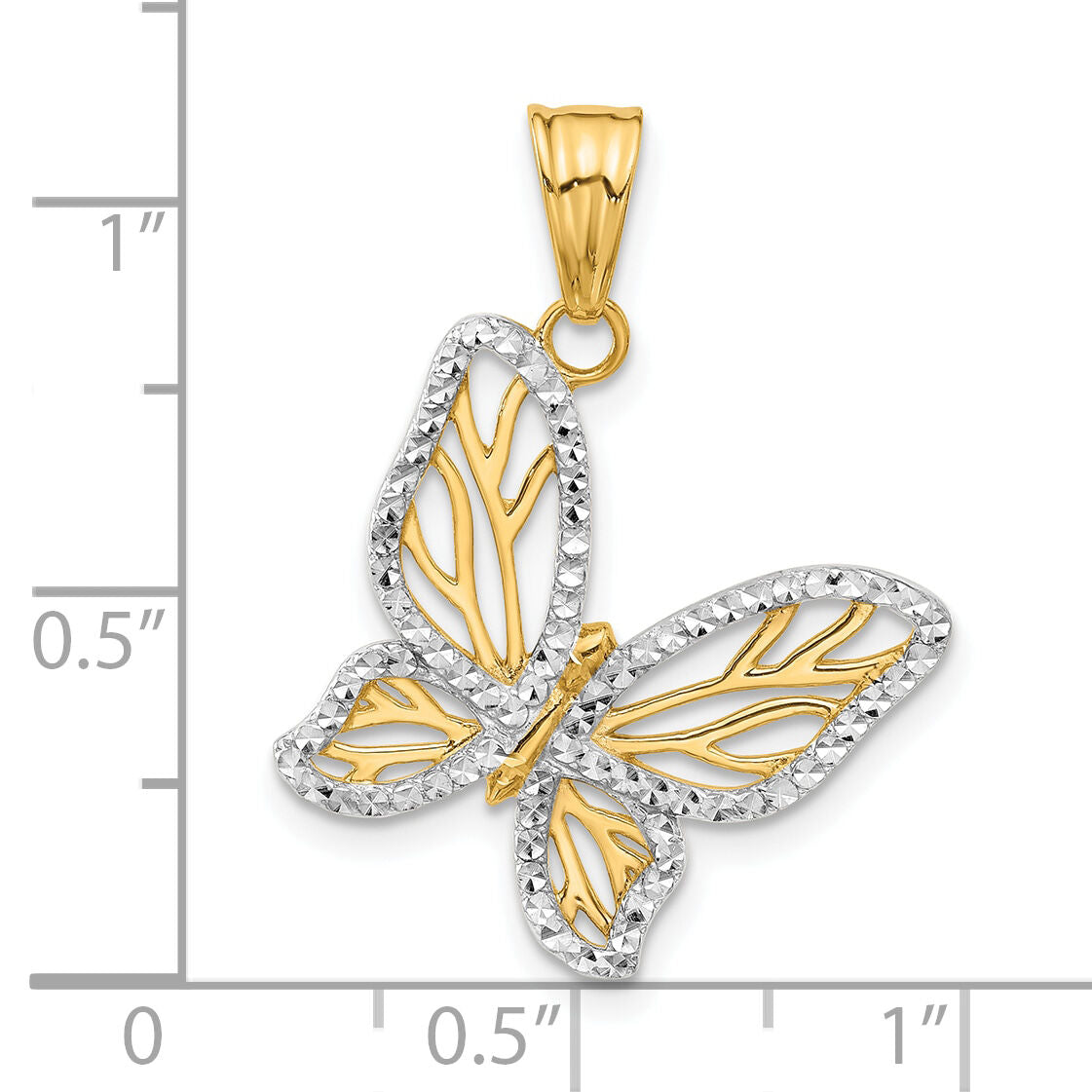 14K and White Rhodium D/C Butterfly Pendant-C4875