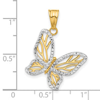 14K and White Rhodium D/C Butterfly Pendant-C4875