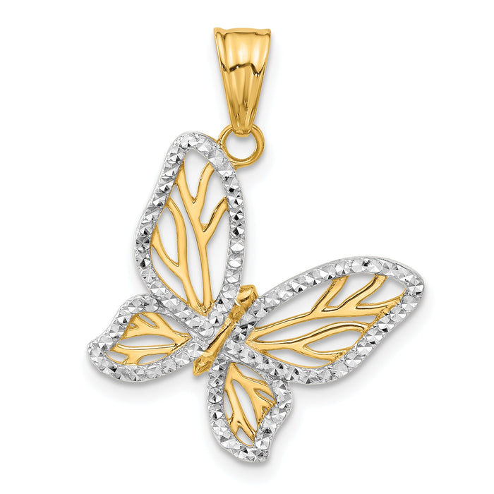 14K and White Rhodium D/C Butterfly Pendant-C4875