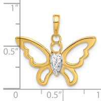 14K and White Rhodium Polished and D/C Butterfly Pendant-C4876