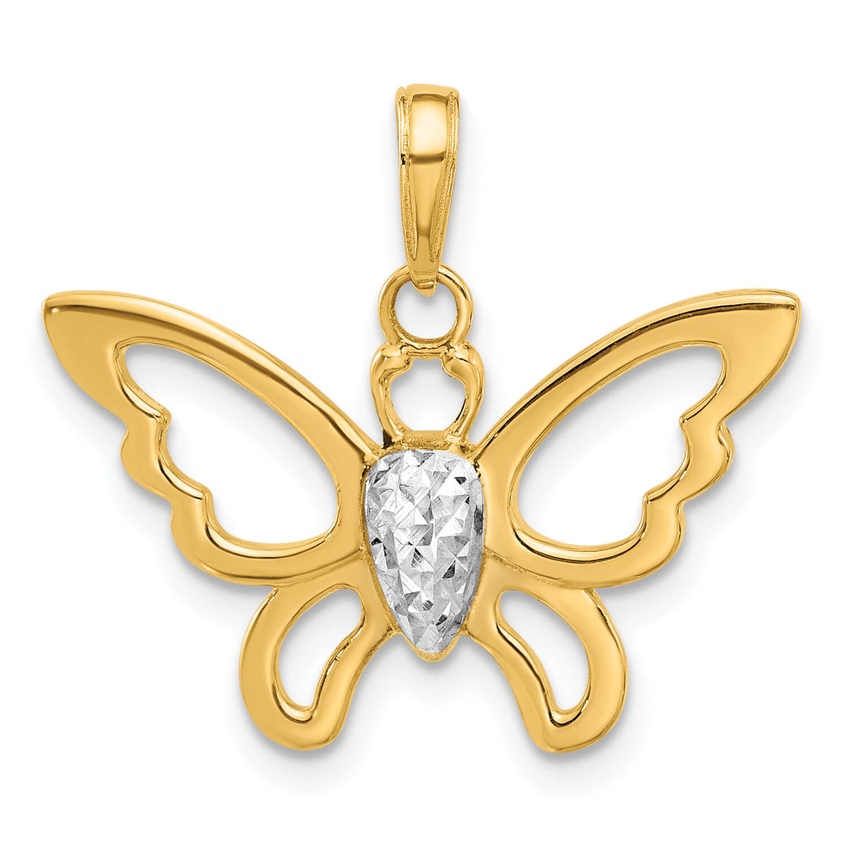 14K and White Rhodium Polished and D/C Butterfly Pendant-C4876