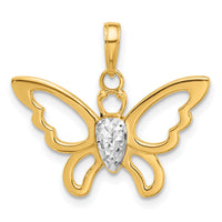 14K and White Rhodium Polished and D/C Butterfly Pendant-C4876