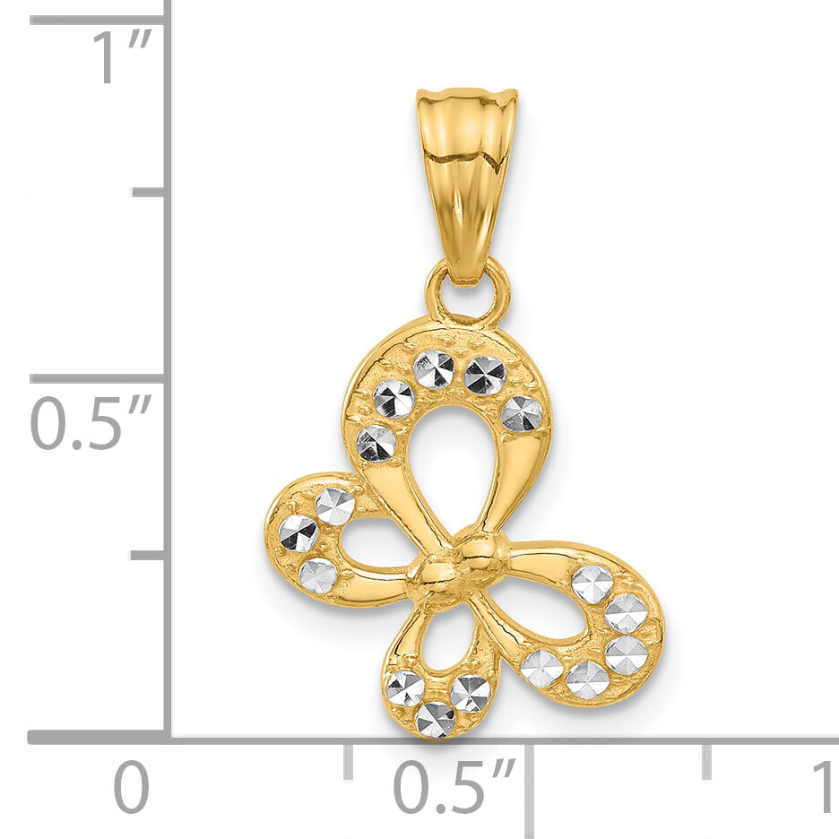 14K and White Rhodium Polished and D/C Butterfly Pendant-C4878