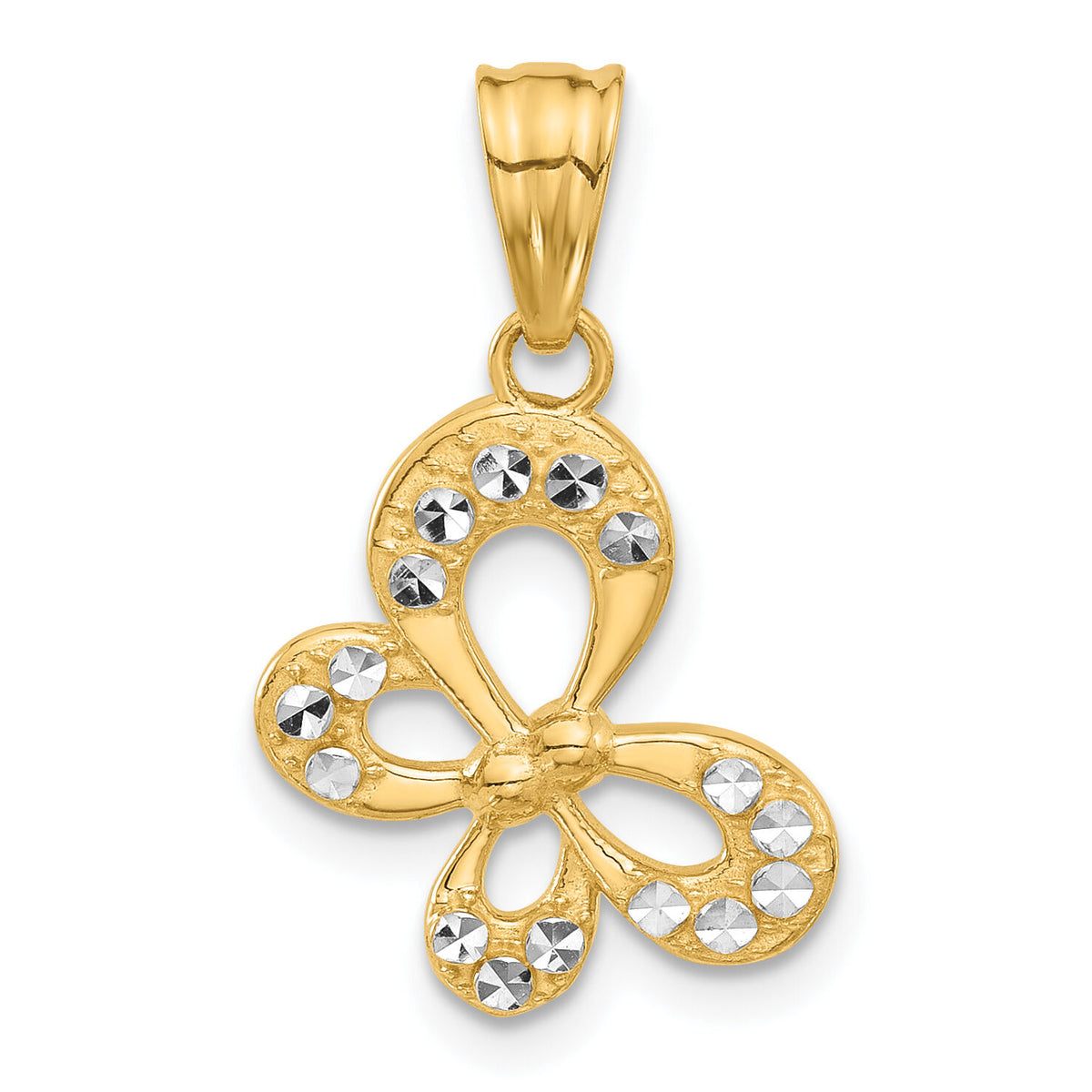 14K and White Rhodium Polished and D/C Butterfly Pendant-C4878