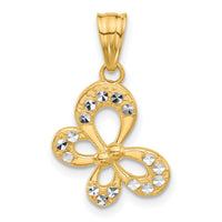 14K and White Rhodium Polished and D/C Butterfly Pendant-C4878