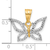 14K and White Rhodium Polished and D/C Butterfly Pendant-C4879