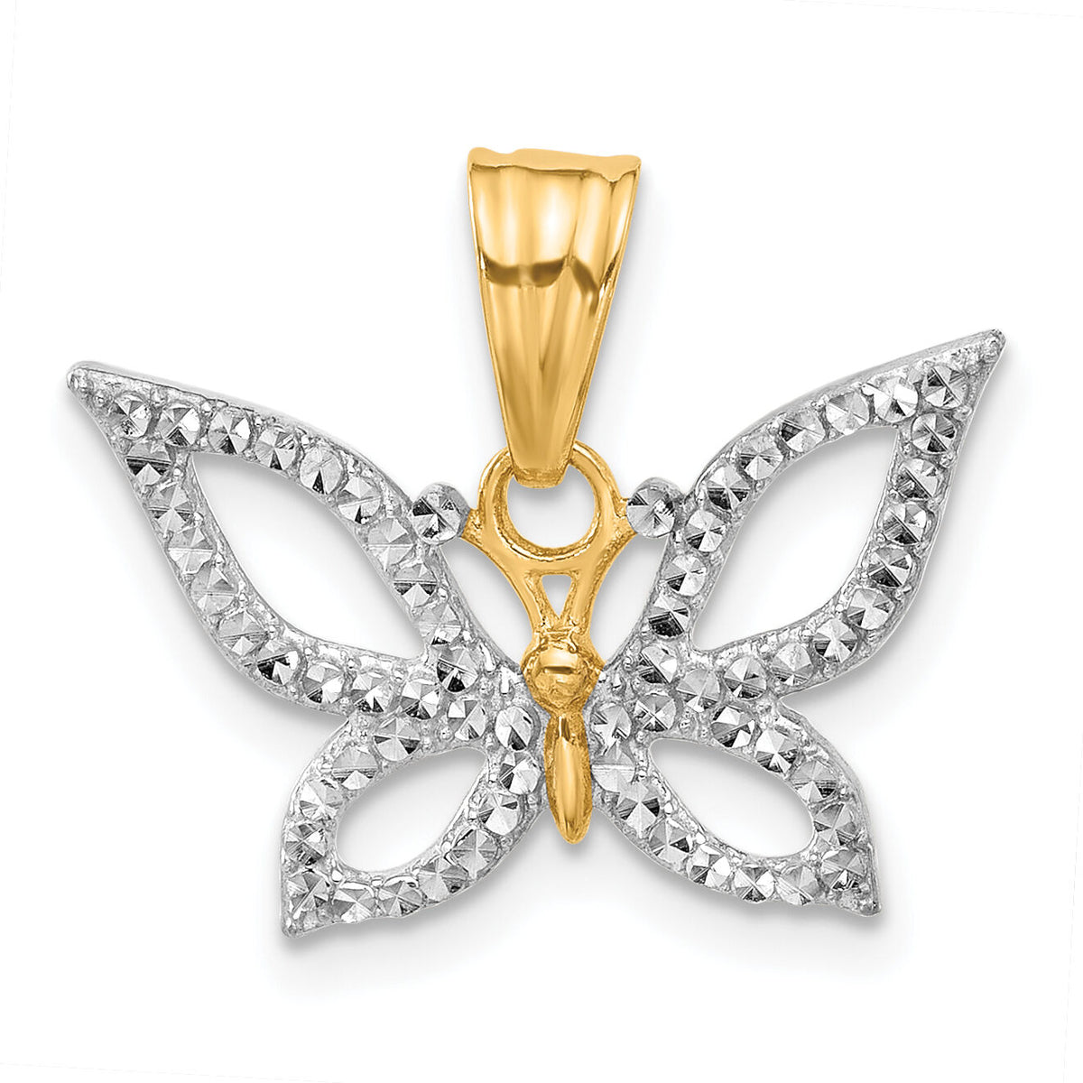 14K and White Rhodium Polished and D/C Butterfly Pendant-C4879