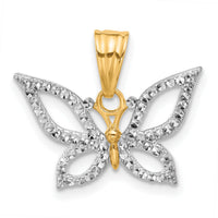 14K and White Rhodium Polished and D/C Butterfly Pendant-C4879