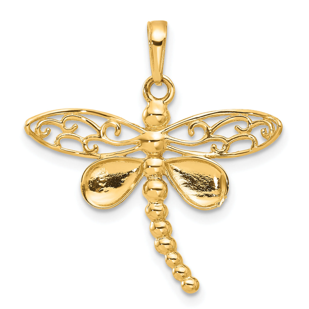 14k and White Rhodium Polished and D/C Dragonfly Pendant-C4880