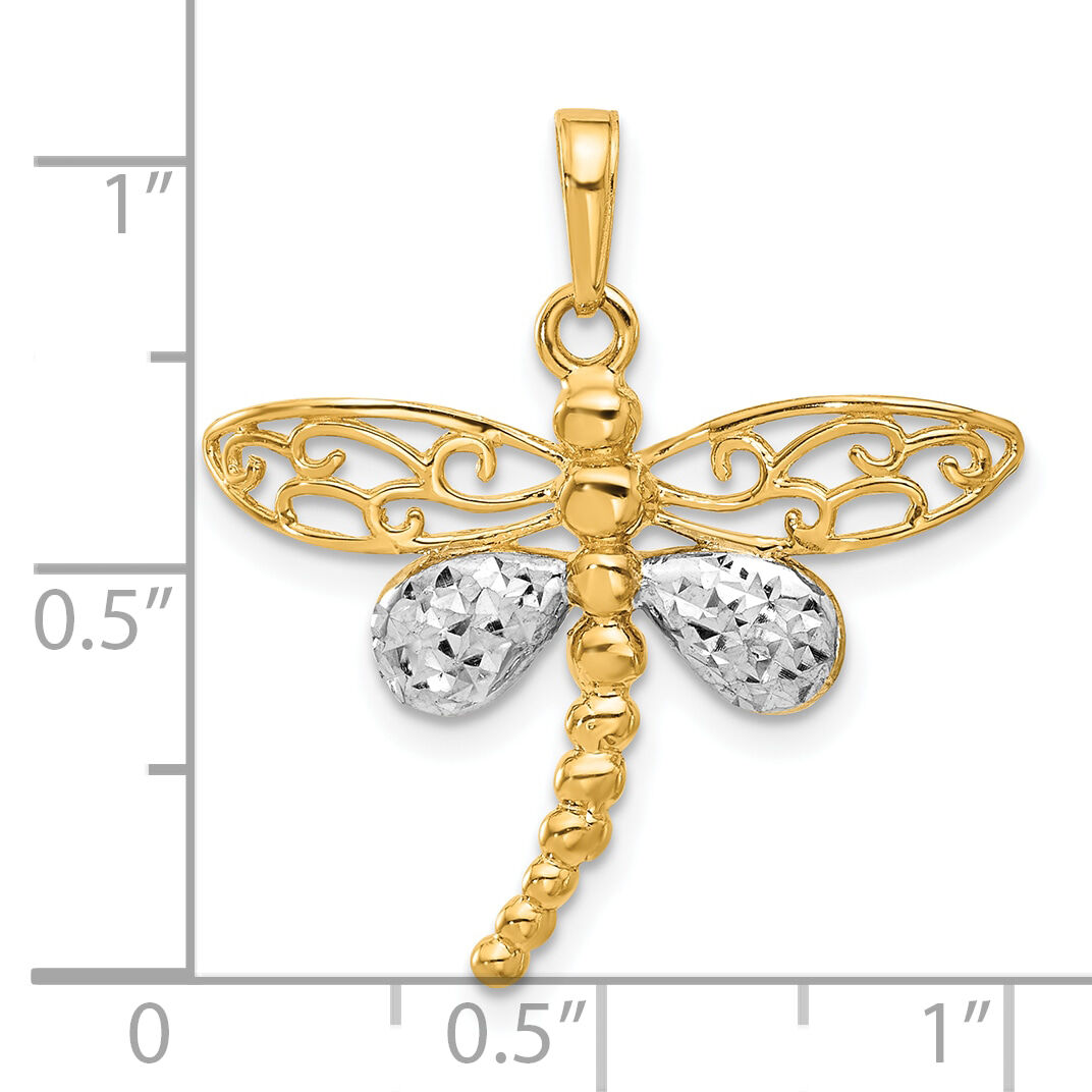 14k and White Rhodium Polished and D/C Dragonfly Pendant-C4880