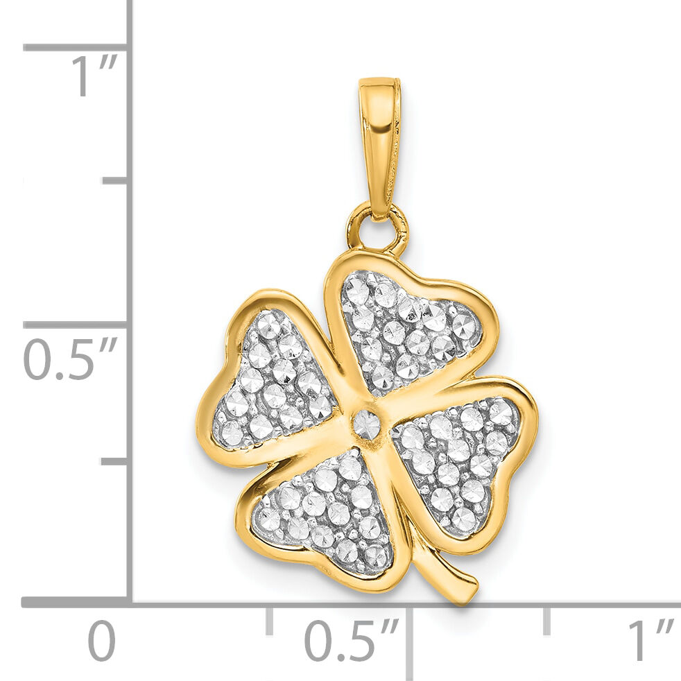 14k and White Rhodium Polished and D/C 4-Leaf Clover Pendant-C4881
